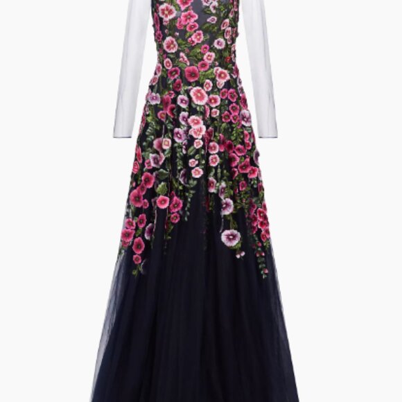 OSCAR De La RENTA  Hollyhocks Threadwork Tulle Long-Sleeve Gown Size 14  $4,990 - Picture 3 of 15